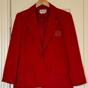 🎉HP🎉 Red Blazer Gold Embroidered Crest, Women's Size 8P, Pockets, 1 Button